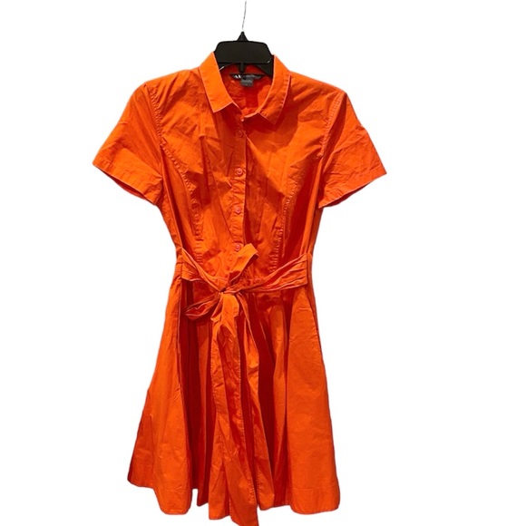 Armani Exchange Spicy Orange Button Front Shirt Dress Tie Bow 6 (runs small) - Picture 2 of 7